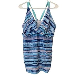 Swimsuits for All Two Piece Skirt
Swimsuit Aqua Navy White Striped 5XL